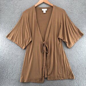 Soft Surroundings Sweater Womens Medium Brown Bamboo Cardigan Short Sleeve Tie